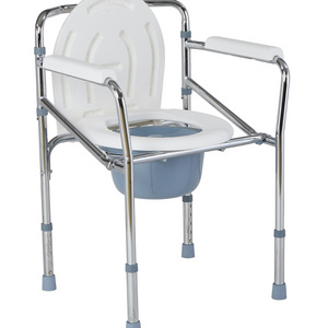 hot sales cheap foldable commode toilet chair height adjust patient health COMMODE CHAIR OEM chromed frame steel commode chair