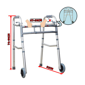 Medical Aluminum Height Adjustable Walker One-button Folding Walking Aid Walker for Adults