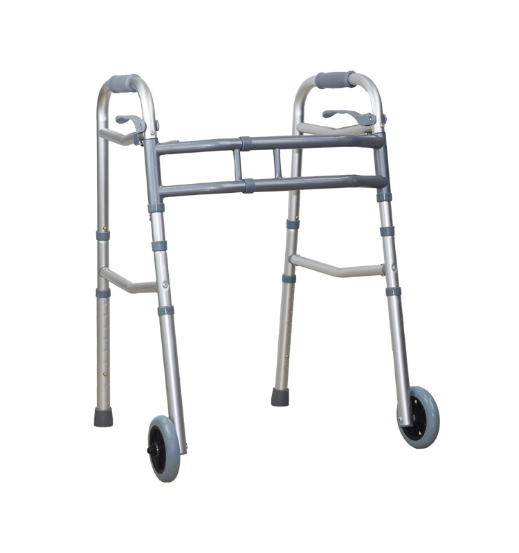 Medical Aluminum Height Adjustable Walker One-button Folding Walking Aid Walker for Adults