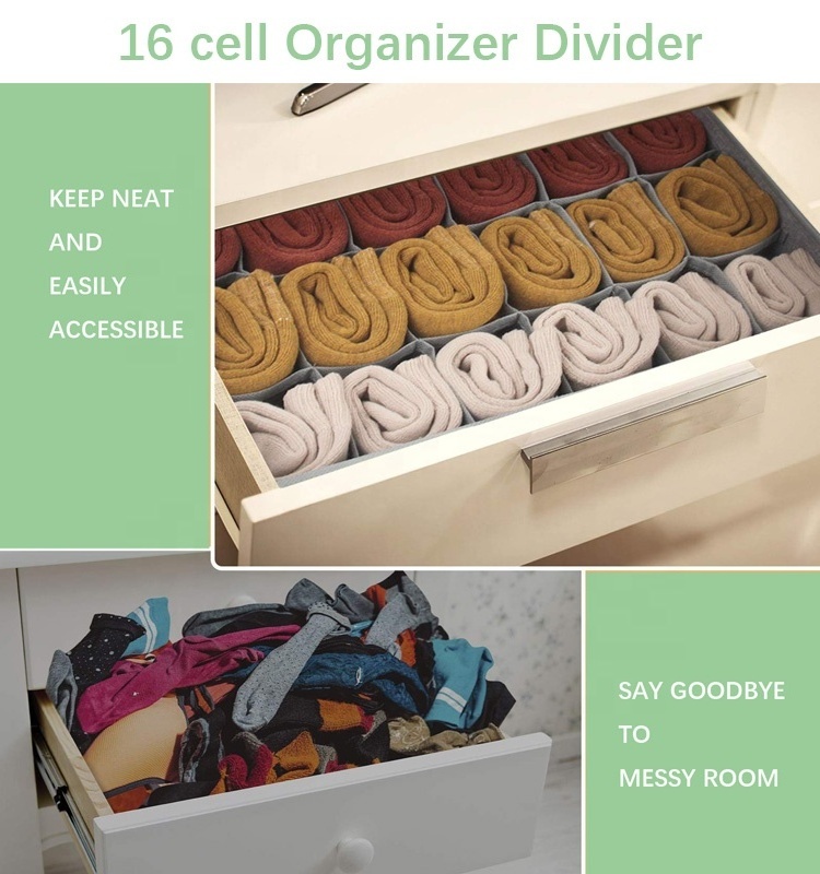 Organizer dividers factory wholesale fabric collapssible 16 cells wardrobe clothes underwear socks organizer