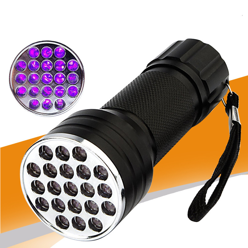 395 NM 21 LED Cylindrical Handheld Mini UV Flashlight For 3*AAA Dry Battery Detection Scorpion And Pet Stains