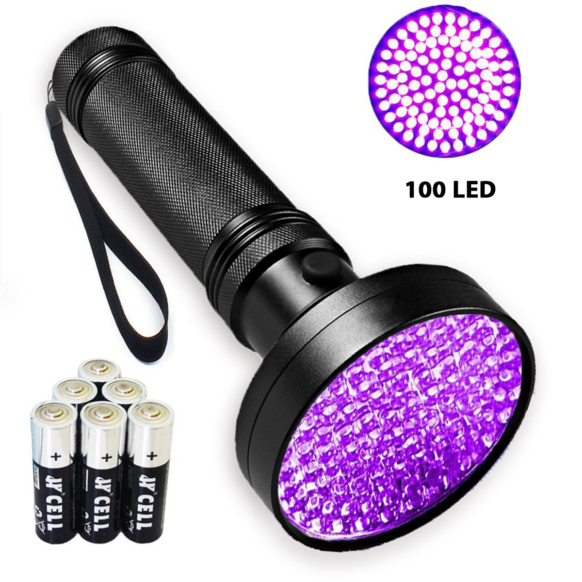 100 LED UV Torch  Pet Urine Scorpion Detectors Black Light Ultraviolet Flashlight With 6 x AA Batteries