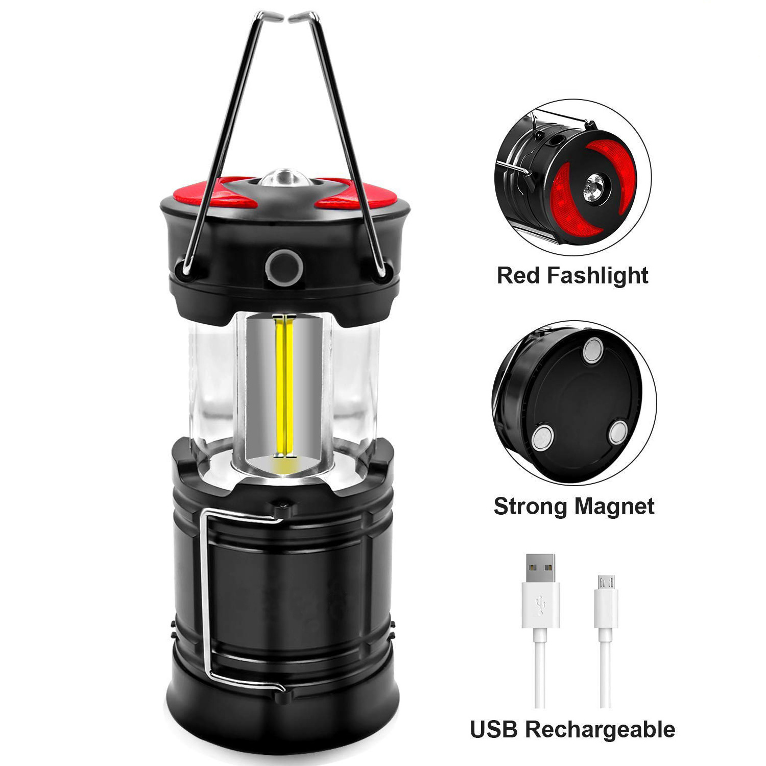 3 in 1 USB Rechargeable Camping Lantern SOS Red Led Light Emergency Flashlights Lantern with Magnet Base