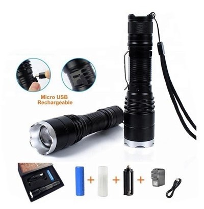 XML T6 10W Zoom Rechargeable Torch Led Flashlight Hand Powered Torch With USB Charger