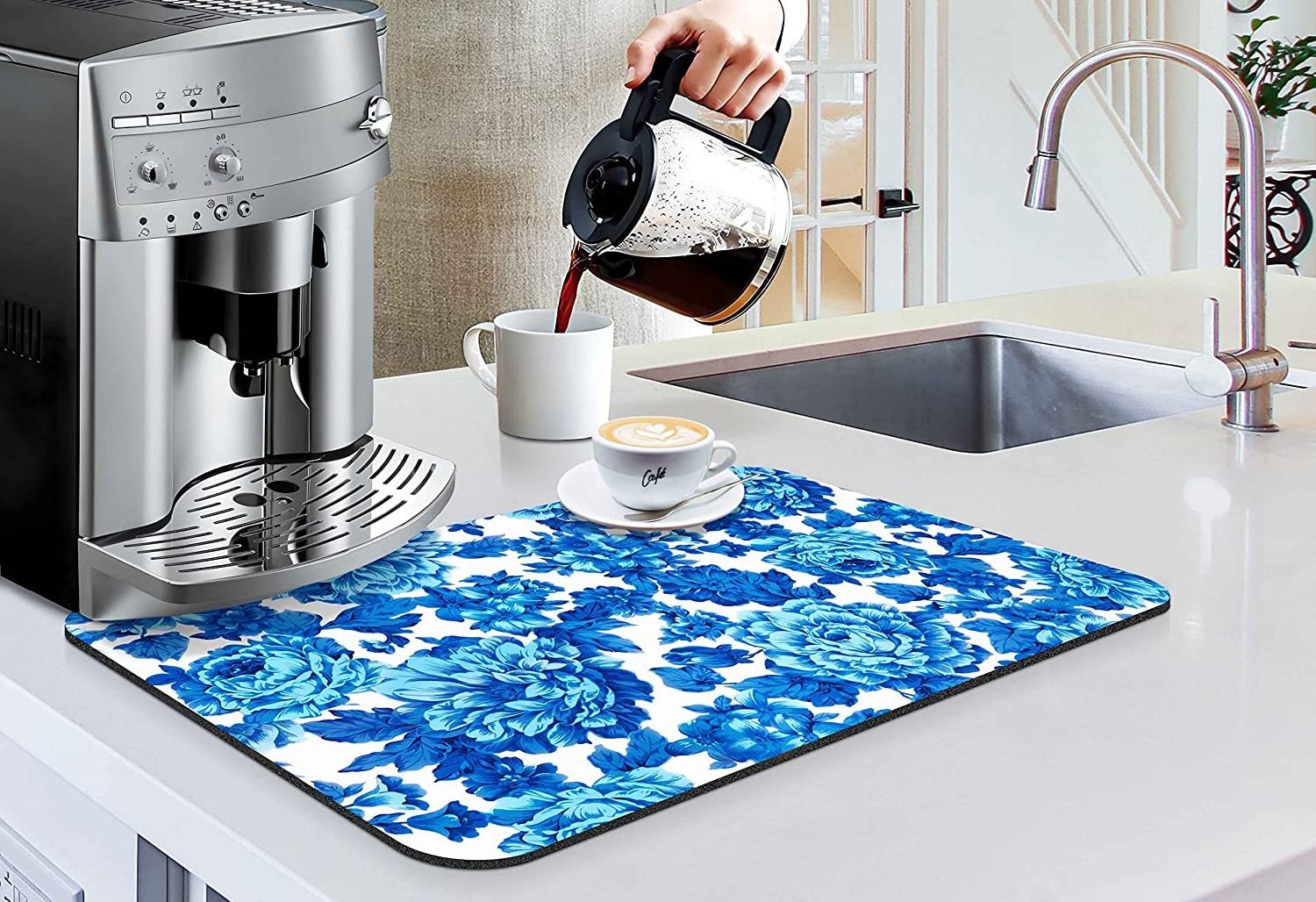 Kitchen Counter-Coffee Bar Accessories Fit Under Coffee Maker Hide Stain Rubber Backed Absorbent Dish Drying Mat Coffee Mat