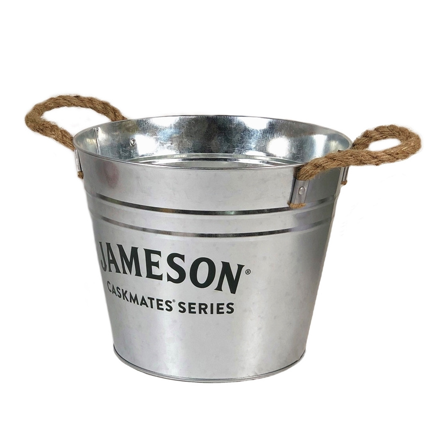 5L Galvanized Tin Ice Bucket with Rope Custom Logo High Quality Metal Beer Cooler 6-pack