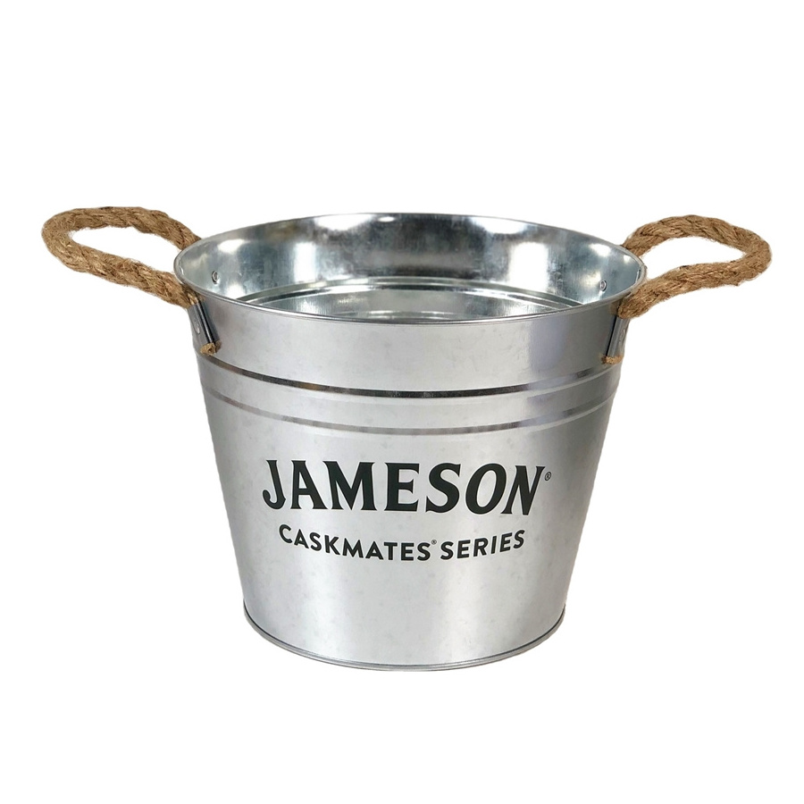 5L Galvanized Tin Ice Bucket with Rope Custom Logo High Quality Metal Beer Cooler 6-pack