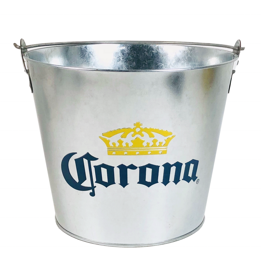 5QT Embossy Corona Galvanized Beer Bucket with Bottle Opener Round Metal Bucket