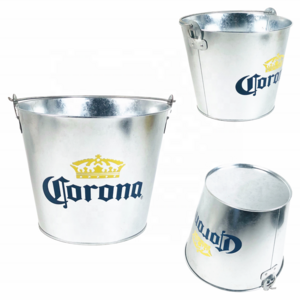 5QT Embossy Corona Galvanized Beer Bucket with Bottle Opener Round Metal Bucket