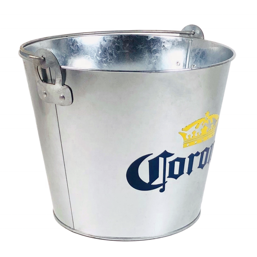 5QT Embossy Corona Galvanized Beer Bucket with Bottle Opener Round Metal Bucket