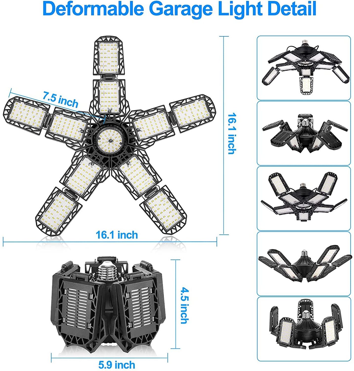 5 Panel Garage Light 1200LM Ceiling Light for Garage/Attic/ Basement/Home LED Mining lamp