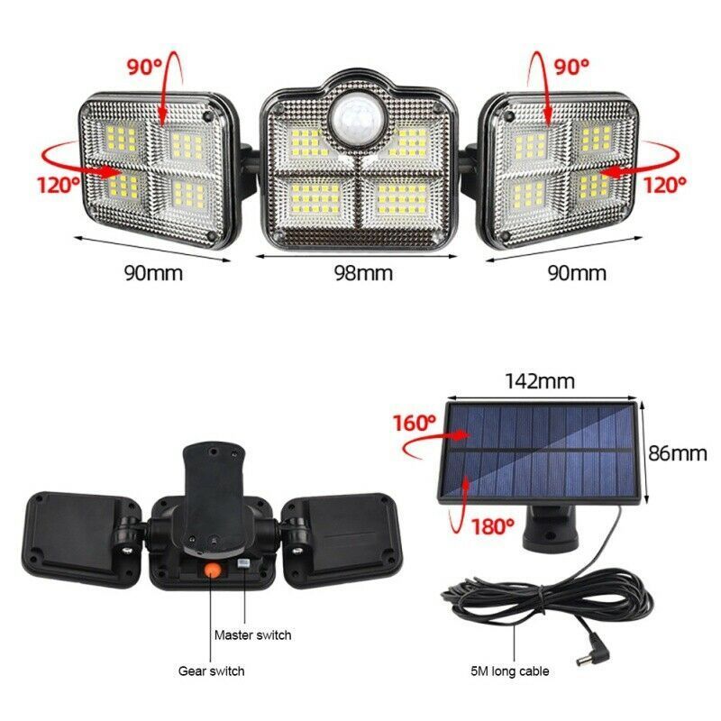 122 LED Solar Powered Light Waterproof Outdoor PIR Motion Sensor Garden Security Lights