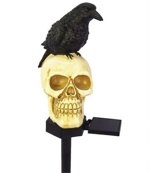 Halloween Crow skull outdoor patio with lawn solar lights