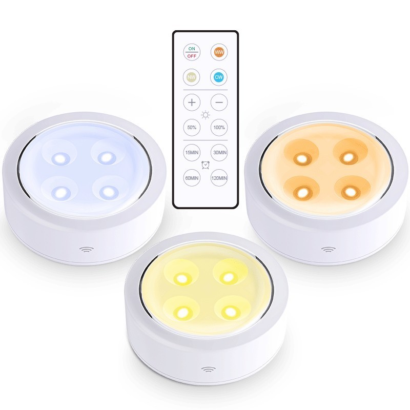 Dimmable Under Cabinet Lights Wireless LED Puck Light with Remote Control