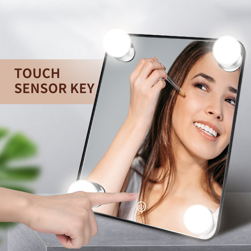 manufacturer custom tabletop square led vanity makeup mirror smart touch switch hd mirror with bulbs