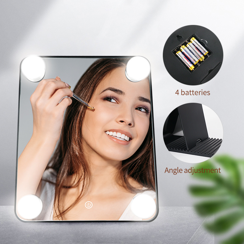 manufacturer custom tabletop square led vanity makeup mirror smart touch switch hd mirror with bulbs