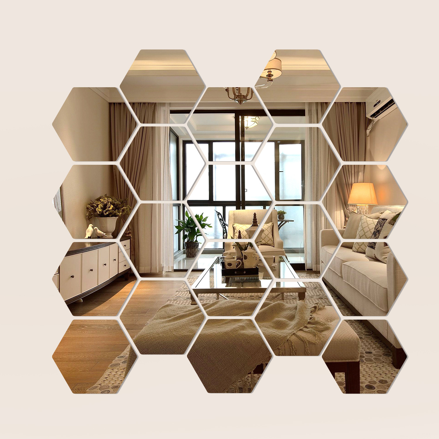 Custom Hexagonal SMD Mirror Free combination Wall Mirror Christmas Retro Luxury Space simple mirror