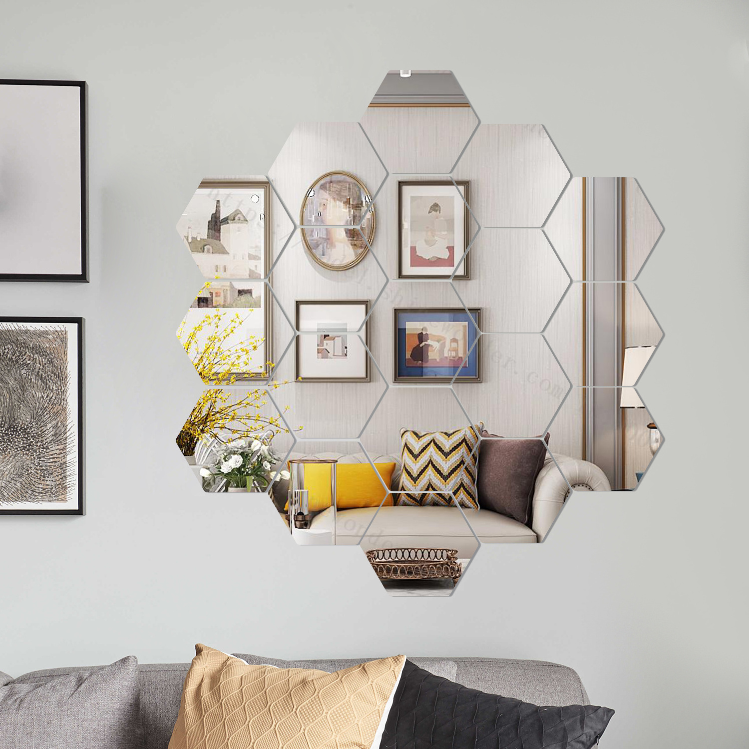 Custom Hexagonal SMD Mirror Free combination Wall Mirror Christmas Retro Luxury Space simple mirror