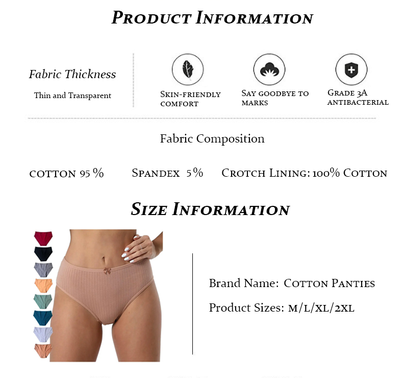 U364 Wholesale High Quality Cotton Underwear For Women Solid Color High Waist Comfortable Ladies Panties