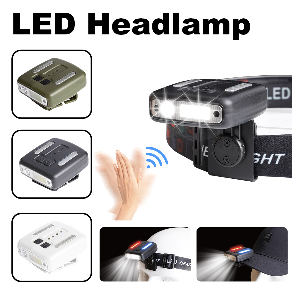 Rechargeable LED Sensor Headlamp Brightest Outdoor Head Light 7 Lighting Modes Clip-on Cap Lamp Waterproof Headlamp For Hiking