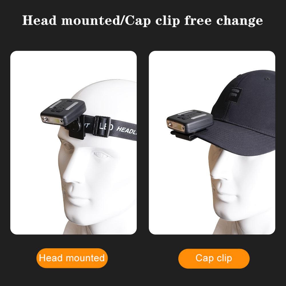 Rechargeable LED Sensor Headlamp Brightest Outdoor Head Light 7 Lighting Modes Clip-on Cap Lamp Waterproof Headlamp For Hiking