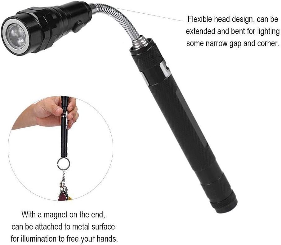 3 LED Flexible Torch Telescopic Extendable Magnetic Pick-up Tool Light Flashlight