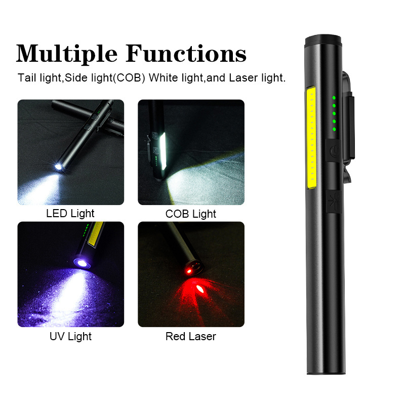 Rechargeable LED Torch Light, Multifunctional LED Flashlight with 365nm UV lamp, Magnetic COB Work Light