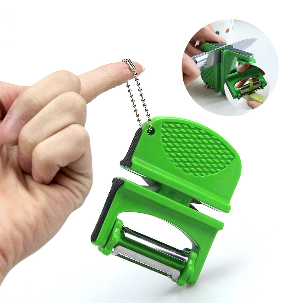 Kitchen tools stainless steel vegetable zester grater 3 in 2 design portable rotatable manual Mini Knife Sharpener