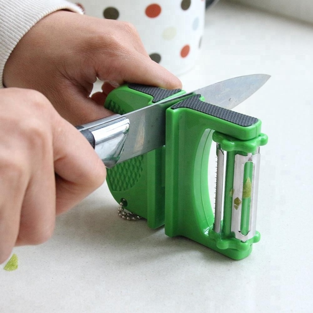 Kitchen tools stainless steel vegetable zester grater 3 in 2 design portable rotatable manual Mini Knife Sharpener