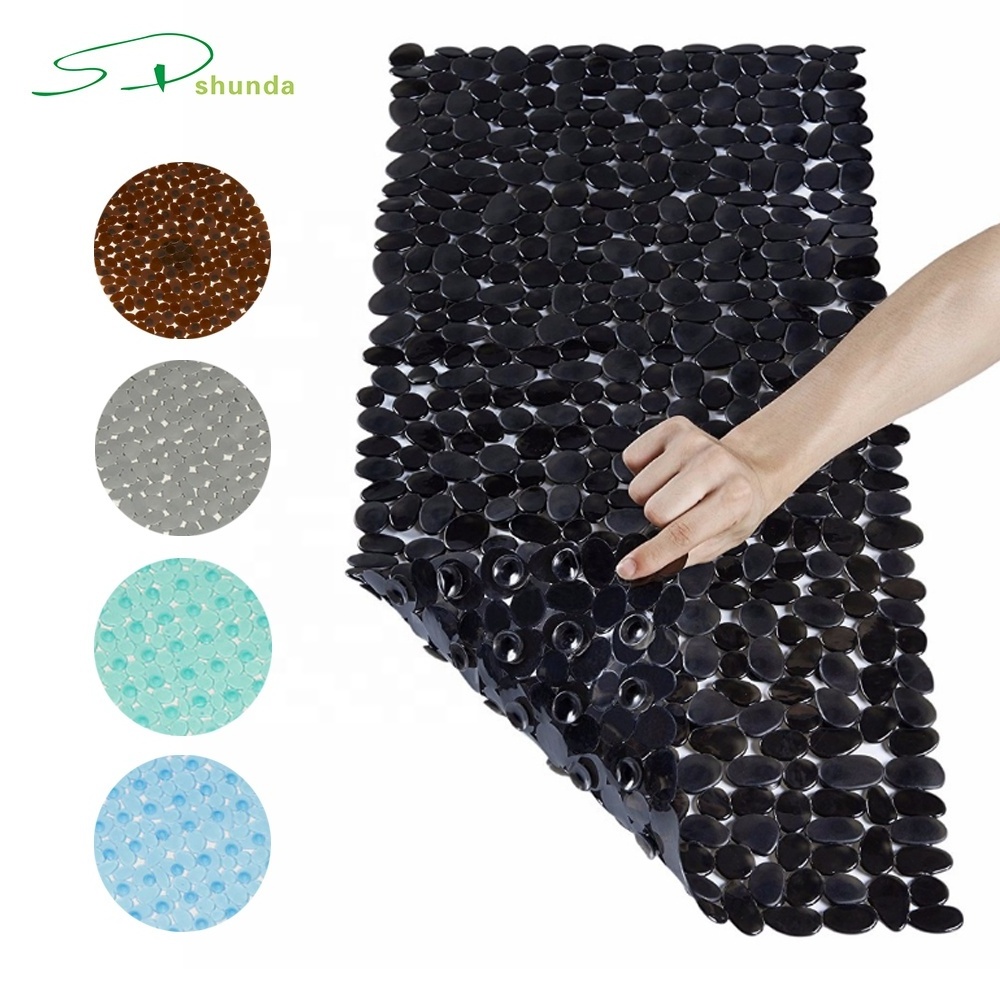 Durable Hygienic BPA-free PVC Rubber Pebble Design Bathtub Non-Slip Pad Suction Cups Shower Bathroom Floor Mat