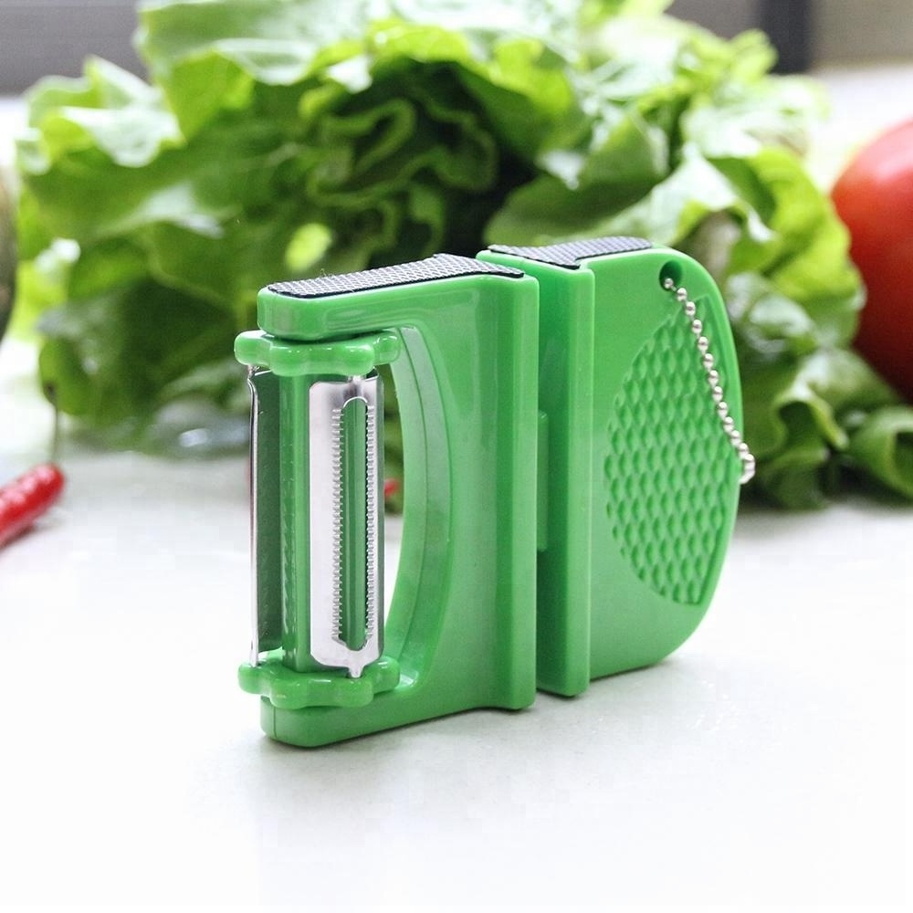 Kitchen tools stainless steel vegetable zester grater 3 in 2 design portable rotatable manual Mini Knife Sharpener