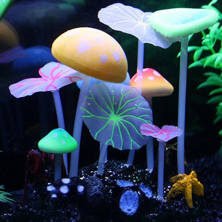 Lotus Flower Leaf Aquarium Glow in Dark Artificial Silicone Plastic Plants Fish Tank Aquarium Ornament Decoration