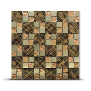 Interior Wall Decor Art Craft Modern Luxury Square Grid Pattern Gold Glass Mosaics For Kitchen Backsplash