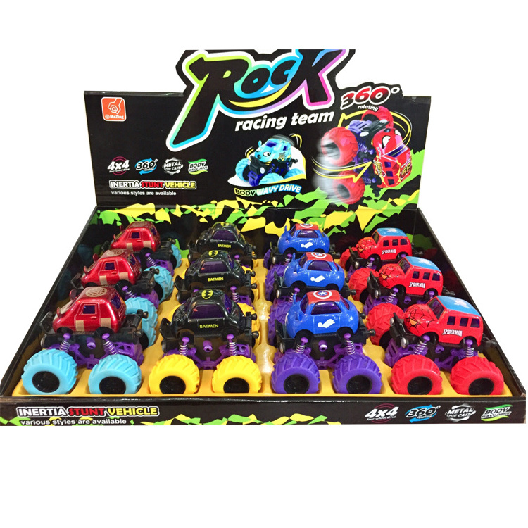 Hot selling rotate 360 degree small friction cars big wheels 4WD Friction Off Road Truck Toy With Big Color Wheels