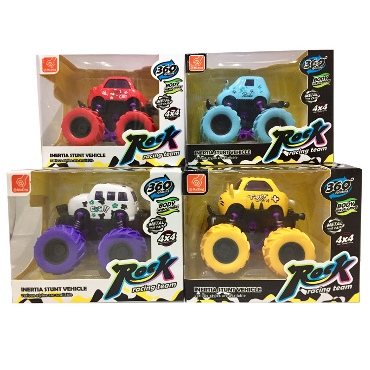 Hot selling rotate 360 degree small friction cars big wheels 4WD Friction Off Road Truck Toy With Big Color Wheels