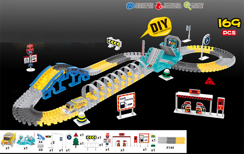 169PCS Construction Race Tracks Construction truck and Flexible Track Play set Create A track Engineering Toy for Boys Best Gift