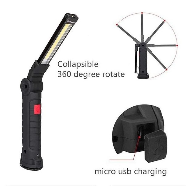 COB Torch Flashlight with Magnetic Base Rechargeable Work Light Workshop Lamp  5 Modes White/Red Light Camping Lamp for Garage