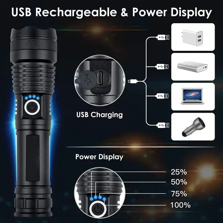 High power Super Bright long range Powerful 1000+lm  flashlights led torch rechargeable flashlight waterproof