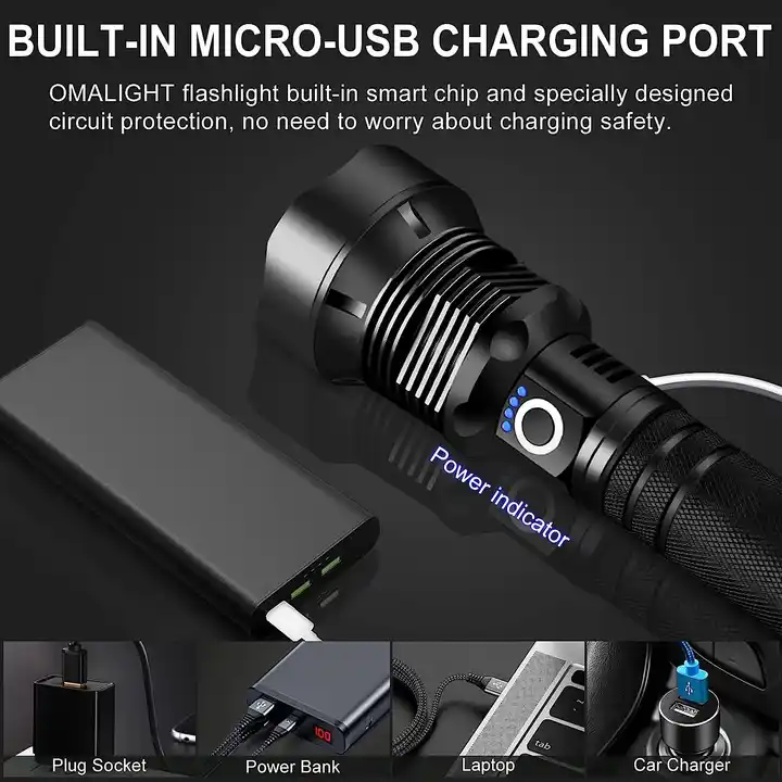 Rechargeable 25000 High Lumens LED  Tactical  with Zoomable & 5 Modes Waterproof Military Grade Super Bright Flashlights