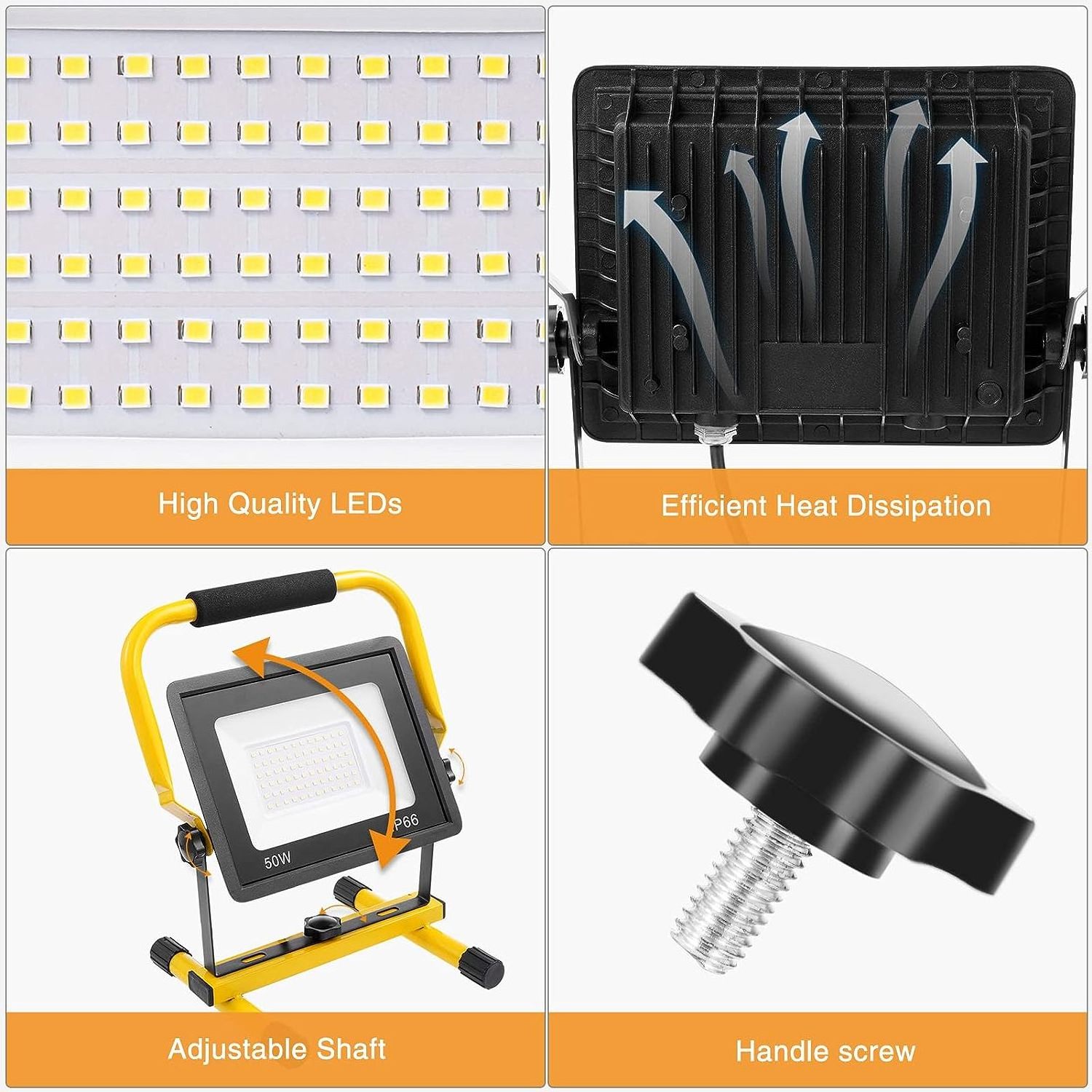 5000LM LED Construction Spotlight Portable Floodlight Construction Lamp 50 W LED Work Light IP66  Construction Site Spotlight