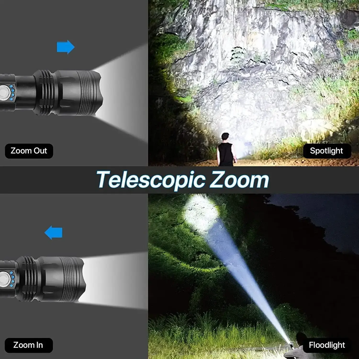 Rechargeable 100000 Lumens Super Bright Powerful Tactical Zoomable 5 Modes Waterproof  Emergency  LED Flashlights