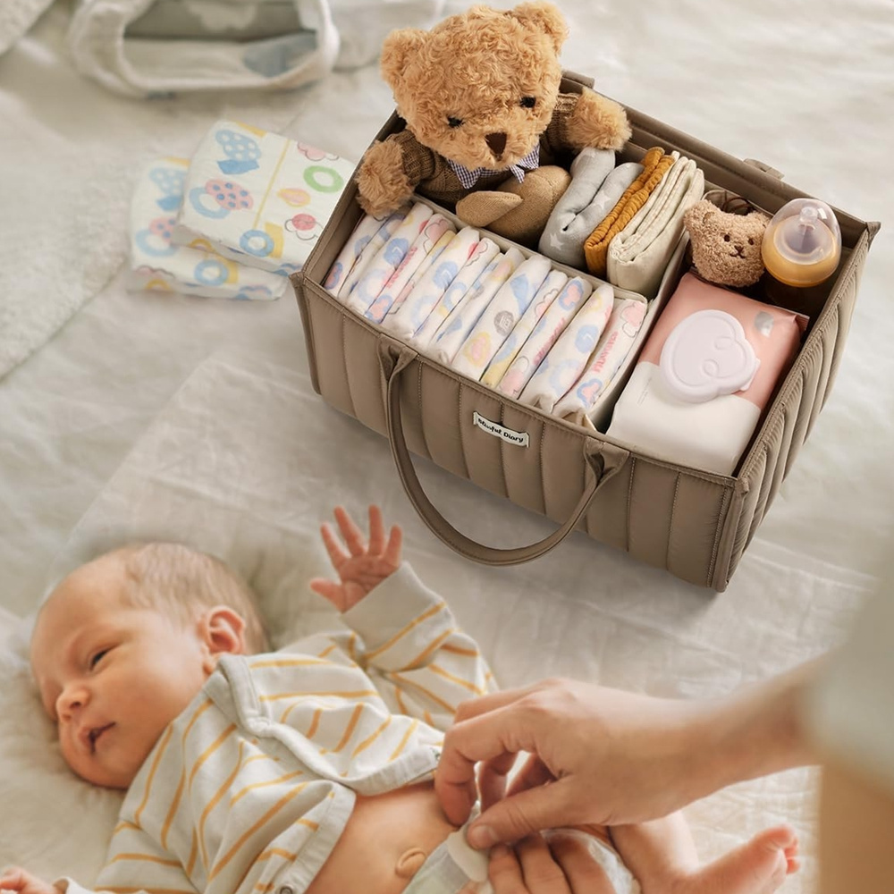 Mocha Brown Baby Diaper Caddy Fabric Storage Diaper Basket with handles Nursery Storage Caddy Organizer Bin