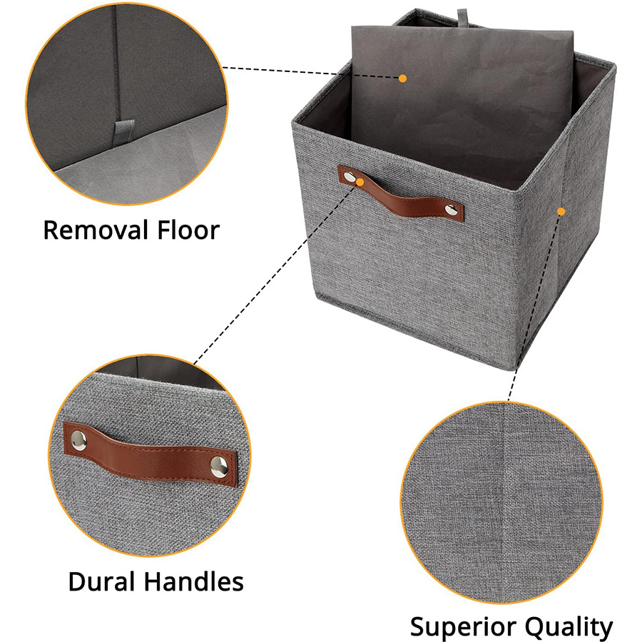 Grey Non Wovens Fabric foldable Book Organizer canvas Storage Cube Boxes Bin Toys Storage Cube Bin