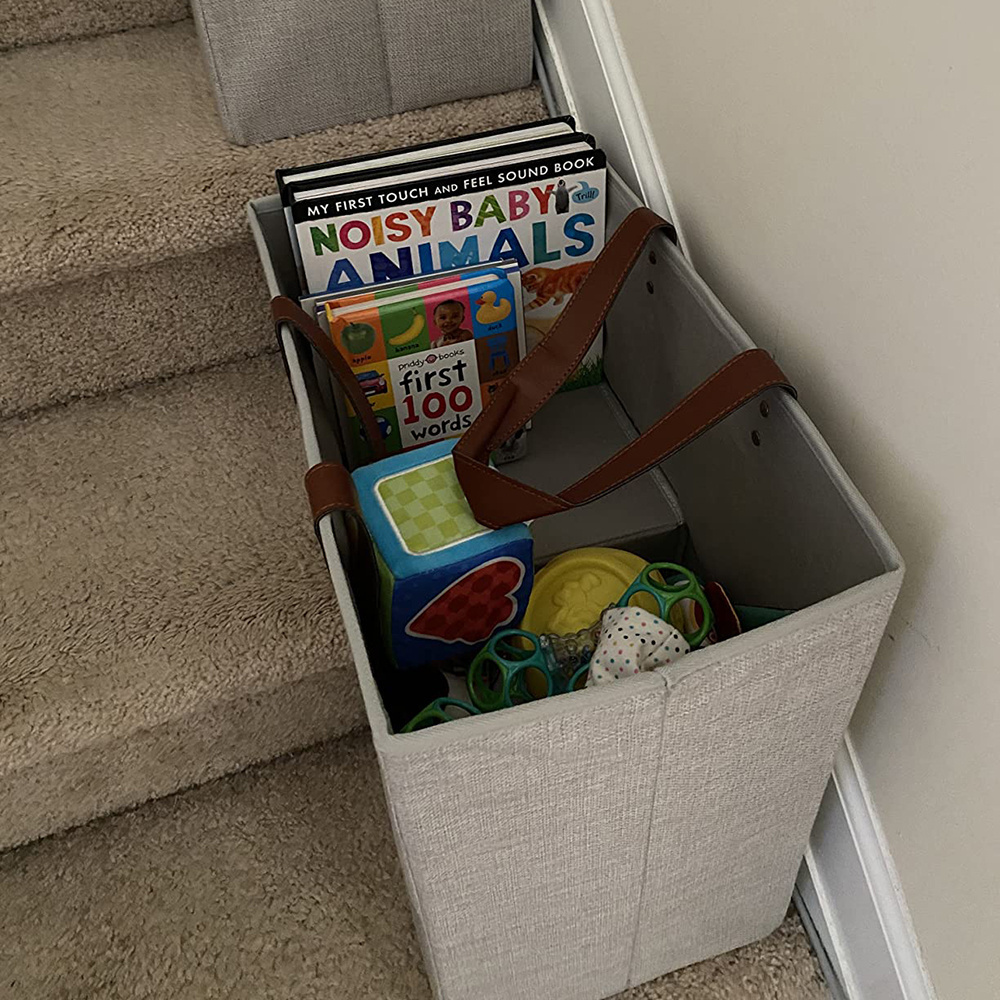 collapsible Stair step basket organizer canvas Stair Storage Baskets for wooden stairs oxford Staircase basket with handle