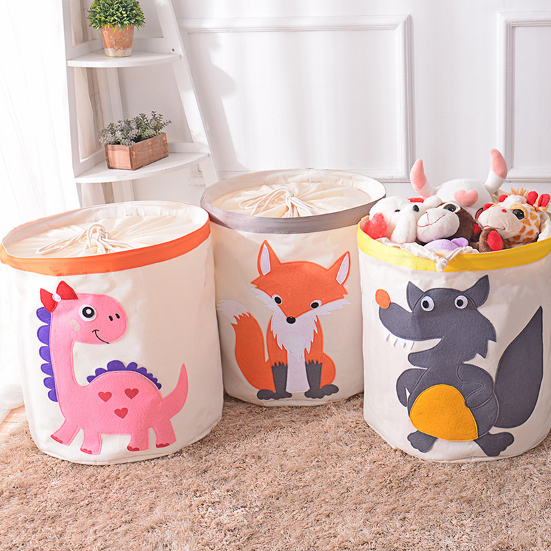 Cartoon Dirty Clothes Hamper Laundry Basket Toy Storage Basket Cylindrical Storage Basket