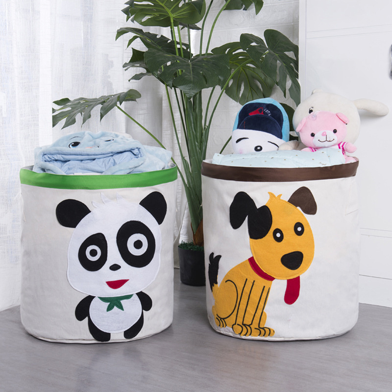 Cartoon Dirty Clothes Hamper Laundry Basket Toy Storage Basket Cylindrical Storage Basket