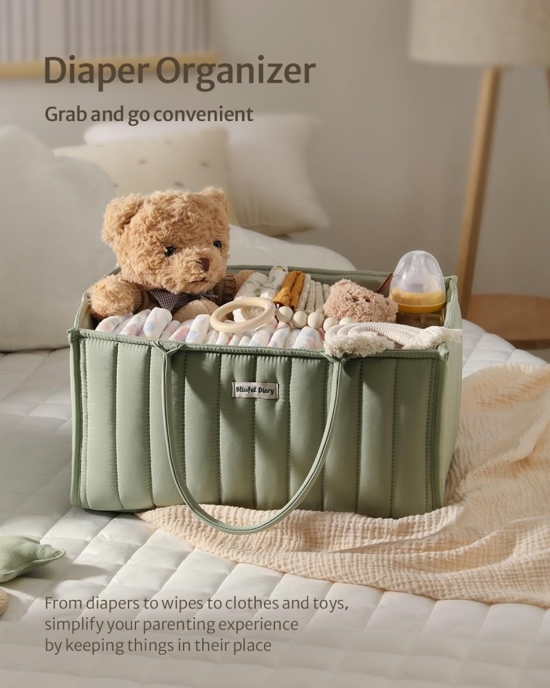 Sage Green Baby Diaper Caddy Organizer, Nursery Storage Basket for Diaper Station Gift for Baby Shower Newborn Essentials