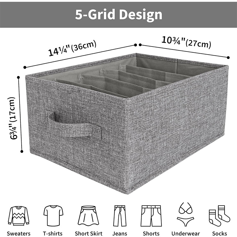 foldable fabric Clothes Drawer Organizer Closet storage Organizer 5 grid wardrobe jeans T-shirt bars storage basket