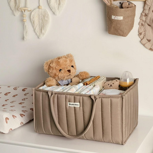 Mocha Brown Baby Diaper Caddy Fabric Storage Diaper Basket with handles Nursery Storage Caddy Organizer Bin