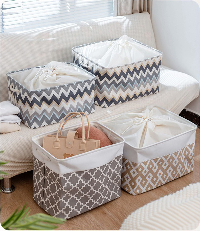 Household Large Canvas Storage Bins Foldable Fabric Storage Baskets with Handles closet wardrobe clothes organizer